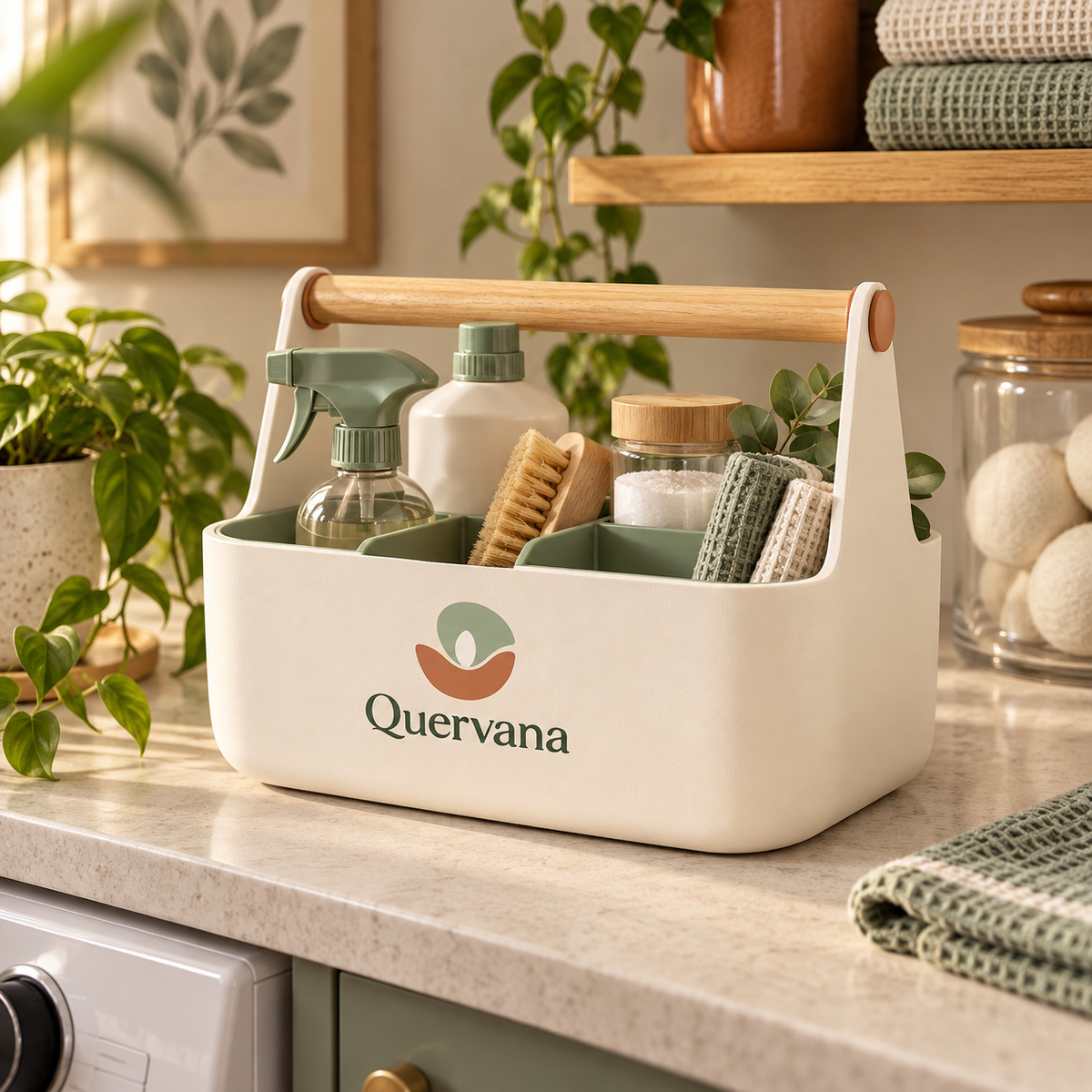 Quervana™ Divided Cleaning Caddy with Wood Carry Handle