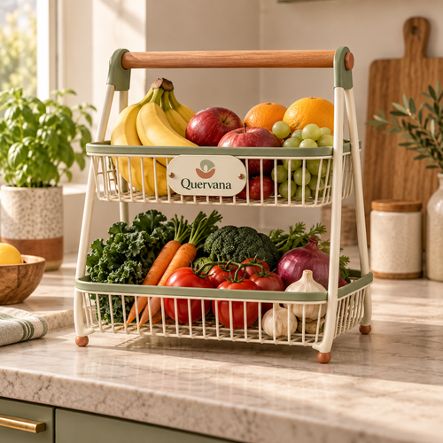 Quervana™ 2-Tier Countertop Fruit & Vegetable Basket with Wood Handle