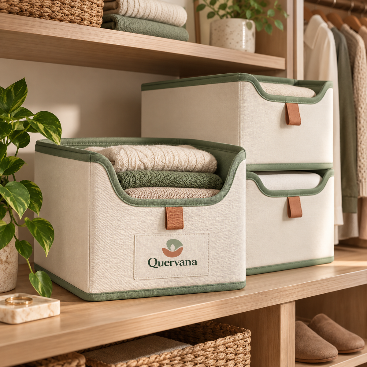 Quervana™ Open-Front Fabric Storage Bins – 3-Piece Closet Organizer Set