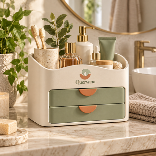 Quervana™ Bathroom Countertop Organizer with 2 Drawers & Open-Top Storage