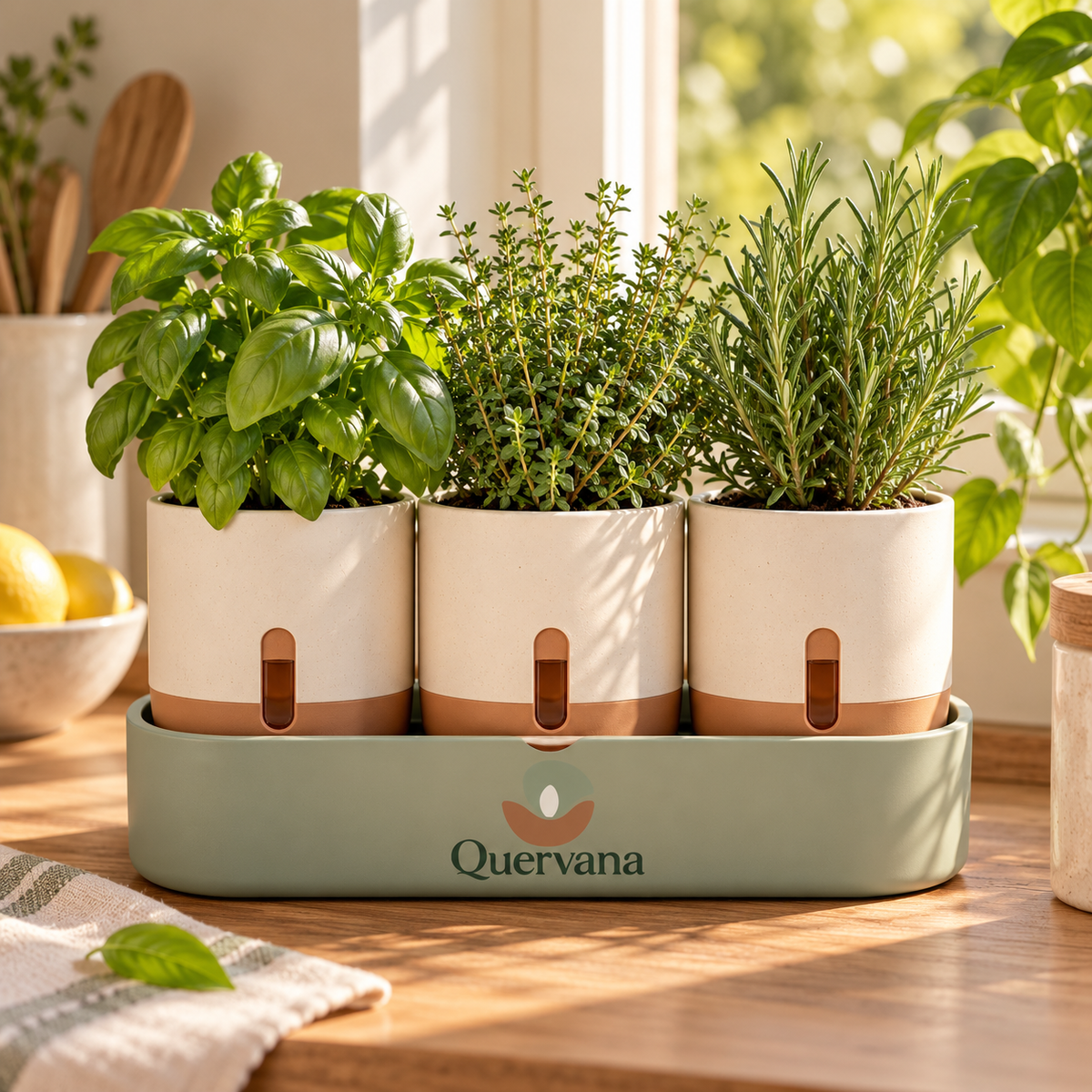Quervana™ 3-Piece Self-Watering Herb Planter Set with Water Level Windows