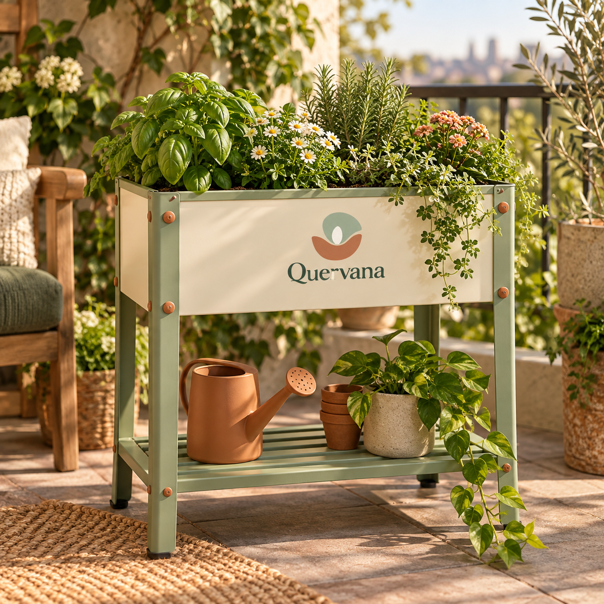 Quervana™ Elevated Raised Garden Bed with Lower Storage Shelf